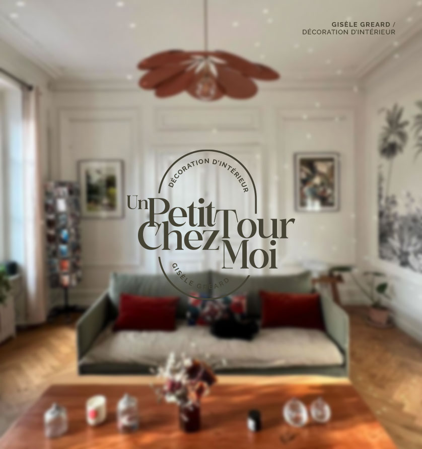 Logo et identité visuelle de Gisèle décoratrice d’intérieur à Cherbourg, typographie moderne et élégante, tons naturels et neutres; réalisé par Yo Design, Yunaima Oyola.