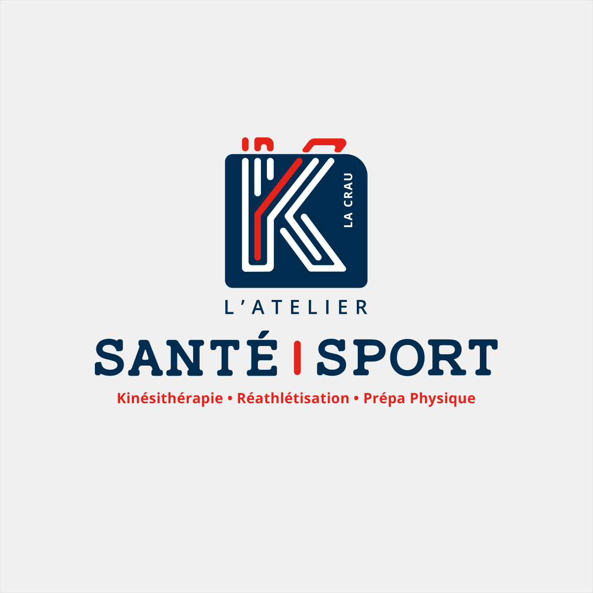 Logo bleu et orange aux formes arrondies et modernes pour K Santé Sport, cabinet de kinésithérapie situé à La Crau dans le Var, créé par Yunaima Oyola, Yo Design, graphiste et web-designer basée à Cherbourg-en-Cotentin.