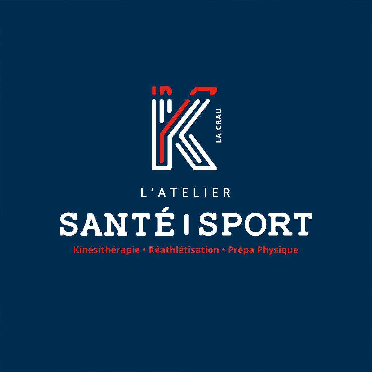 Logo bleu et orange aux formes arrondies et modernes pour K Santé Sport, cabinet de kinésithérapie situé à La Crau dans le Var, créé par Yunaima Oyola, Yo Design, graphiste et web-designer basée à Cherbourg-en-Cotentin