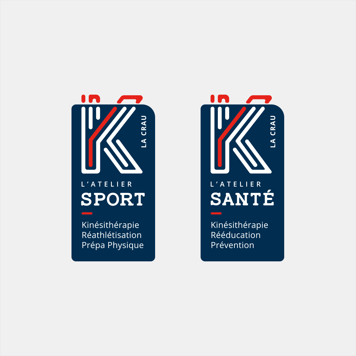 Logo bleu et orange aux formes arrondies et modernes pour K Santé Sport, cabinet de kinésithérapie situé à La Crau dans le Var, créé par Yunaima Oyola, Yo Design, graphiste et web-designer basée à Cherbourg-en-Cotentin