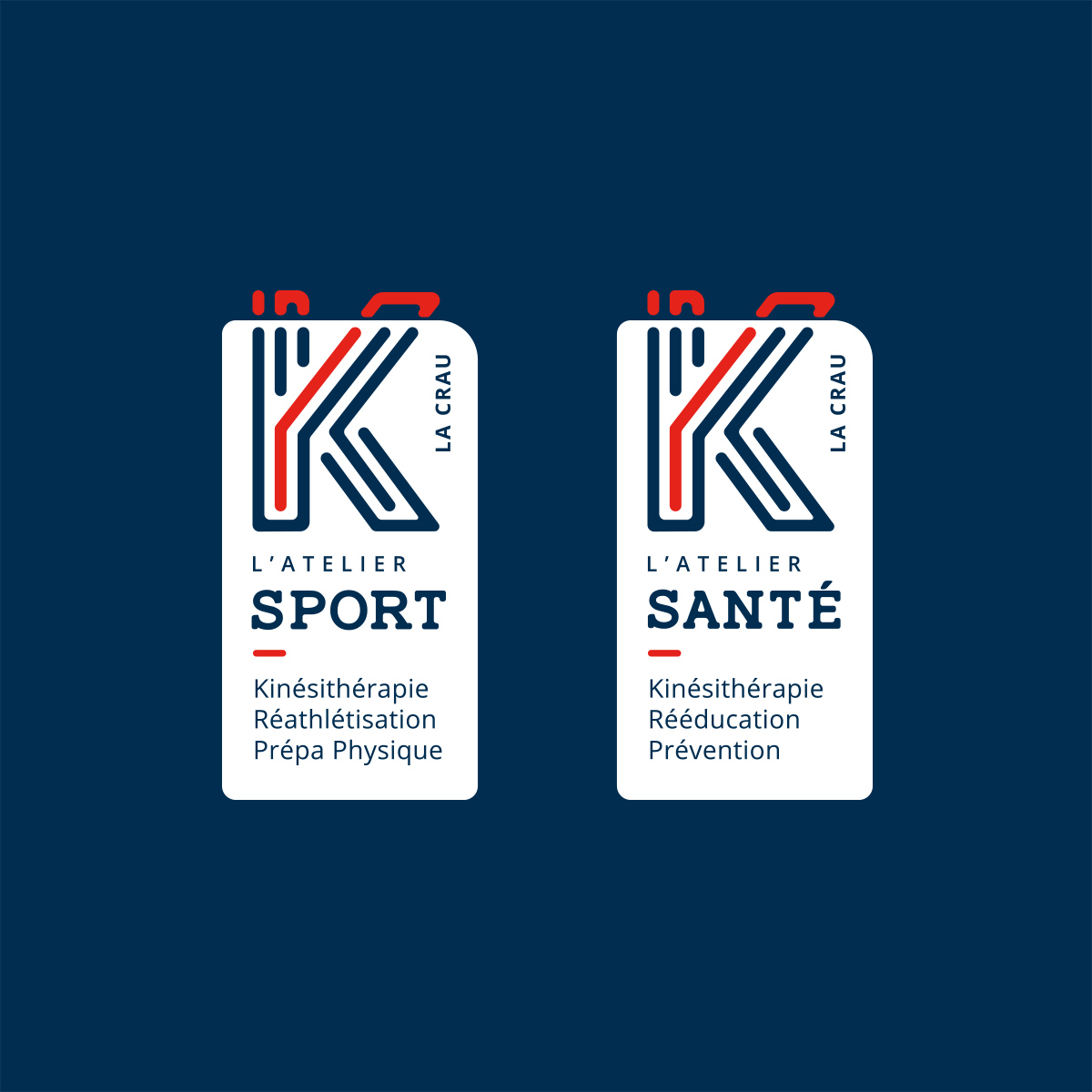 Logo bleu et orange aux formes arrondies et modernes pour K Santé Sport, cabinet de kinésithérapie situé à La Crau dans le Var, créé par Yunaima Oyola, Yo Design, graphiste et web-designer basée à Cherbourg-en-Cotentin